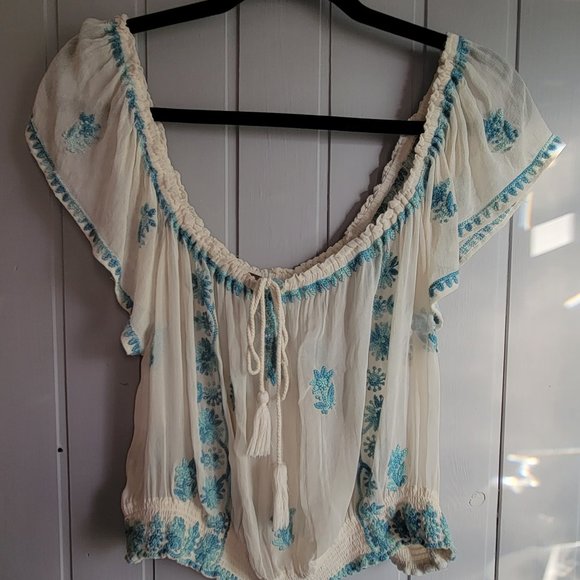 FREE PEOPLE Paisley Park Sheer Peasant Blouse - Picture 12 of 16